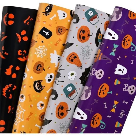 Party Supplies Halloween Wrapping Paper 12 Sheets For Kids Pumpkin